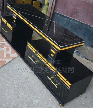 Executive Black Tv Stand With Marble Coating
