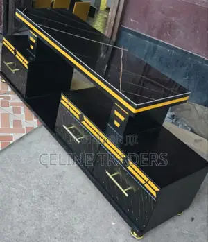 Executive Black Tv Stand With Marble Coating