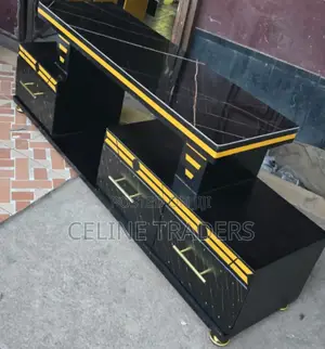 Black Executive Tv Stand With Marble Top and Light