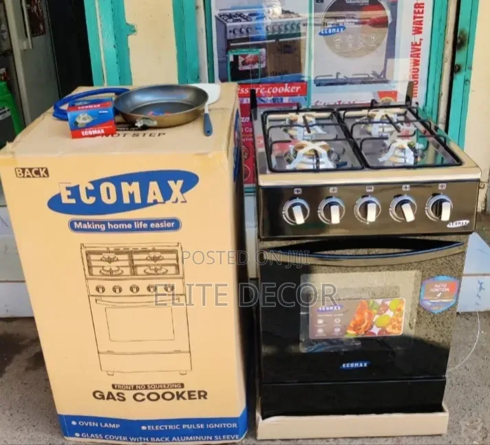 50*55 Ecomax Four Gas With Electric Oven Silver and Black