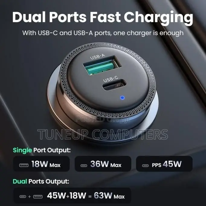 Ugreen 63w 2-Port Fast Car Charger