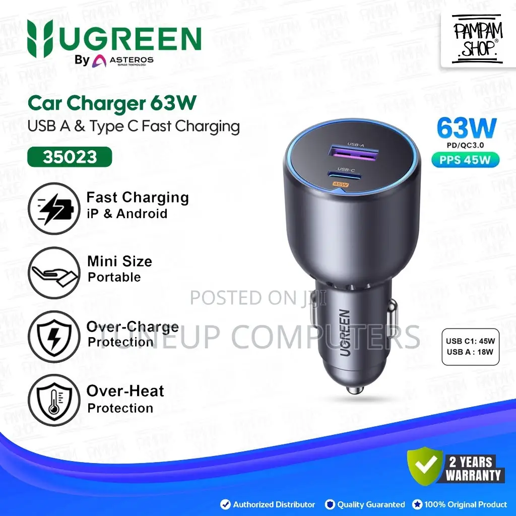 Ugreen 63w 2-Port Fast Car Charger