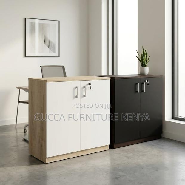 2-Door Brown Credenza File Cabinet. - thumbnail 2