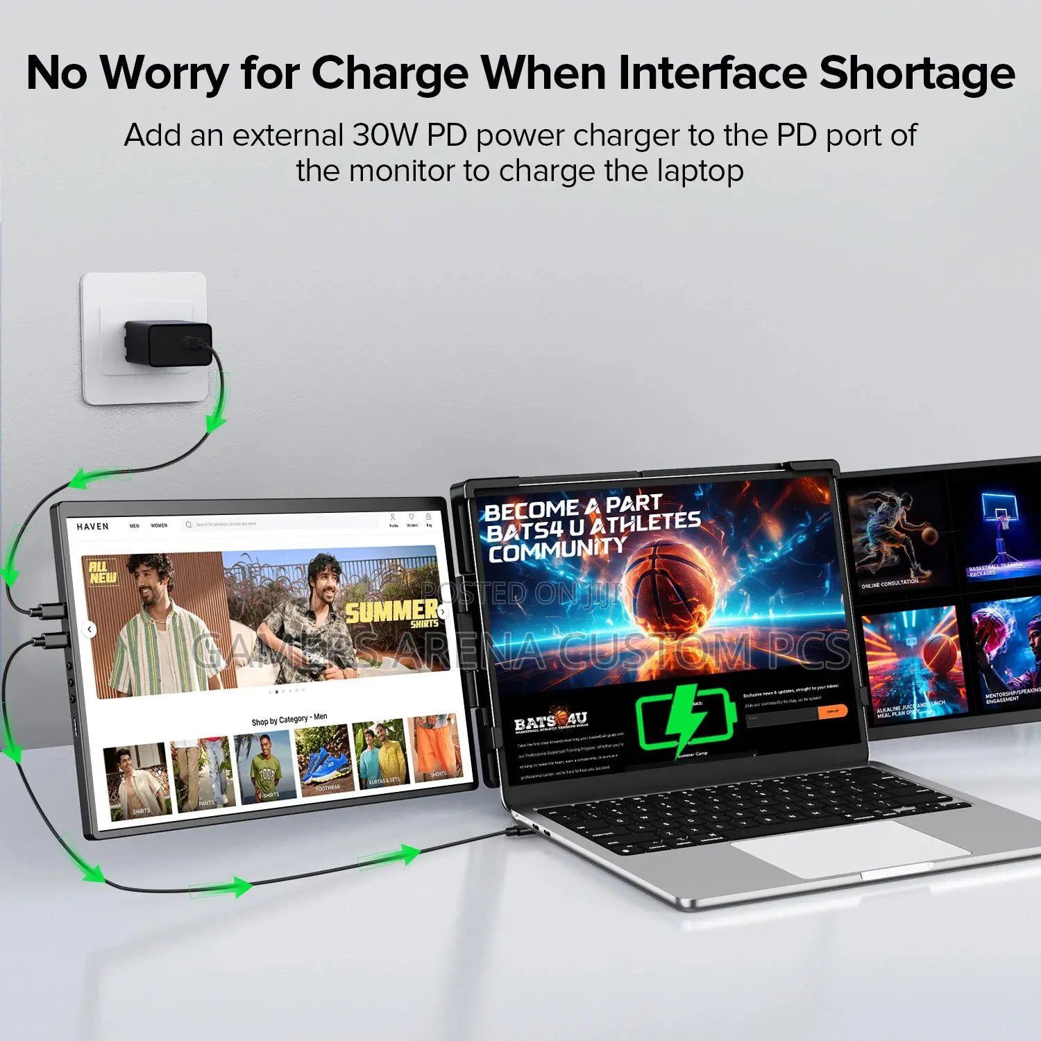 Uperfect 14" Dual Portable Monitor Triple Screen 60hz Display