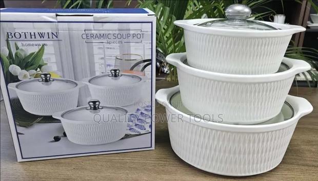 *3pcs Set Ceramic Casserole Serving Dishes With Glass Cover