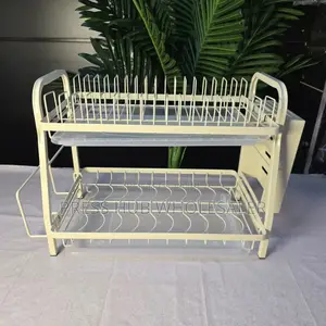 : 2-Tier Stainless Steel Dish Rack With Drainboard Cutlery Holder