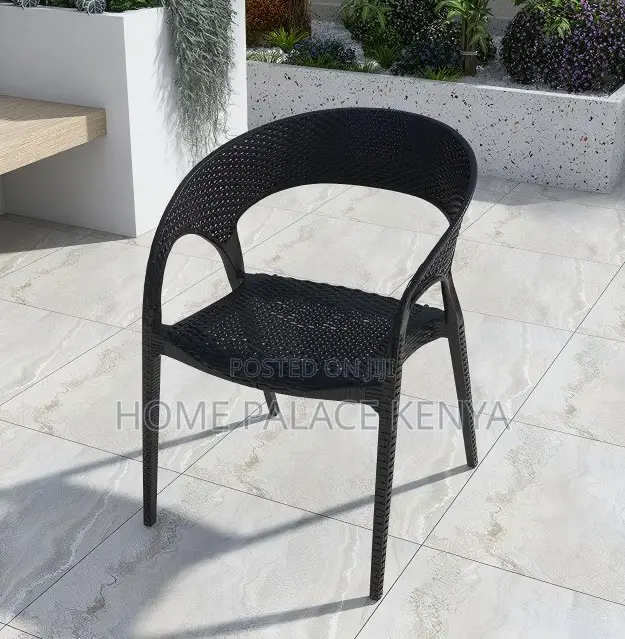 Dining Chair: Plastic Rattan Woven Armchair for Courtyard