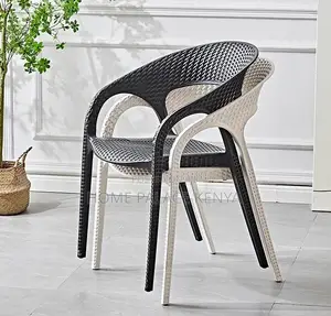 Dining Chair: Plastic Rattan Woven Armchair for Courtyard