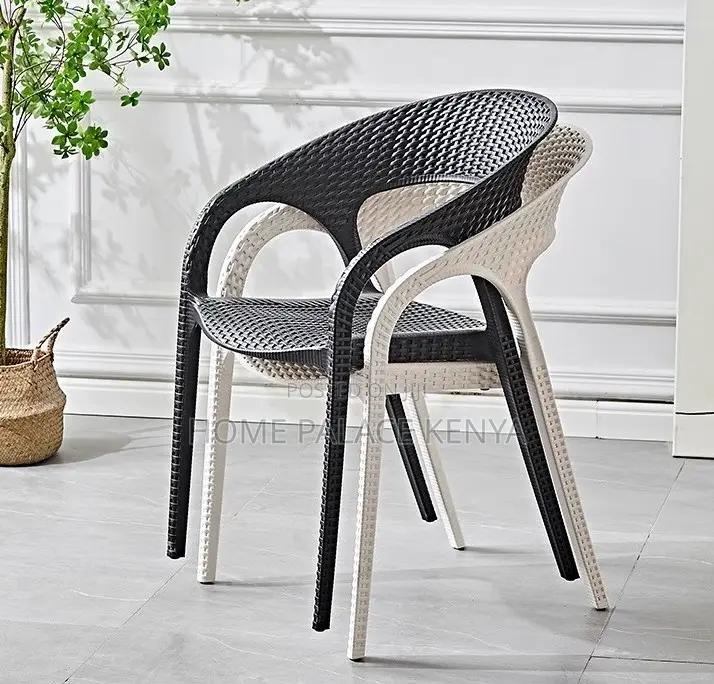 Dining Chair: Plastic Rattan Woven Armchair for Courtyard