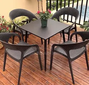 Dining Chair: Plastic Rattan Woven Armchair for Courtyard