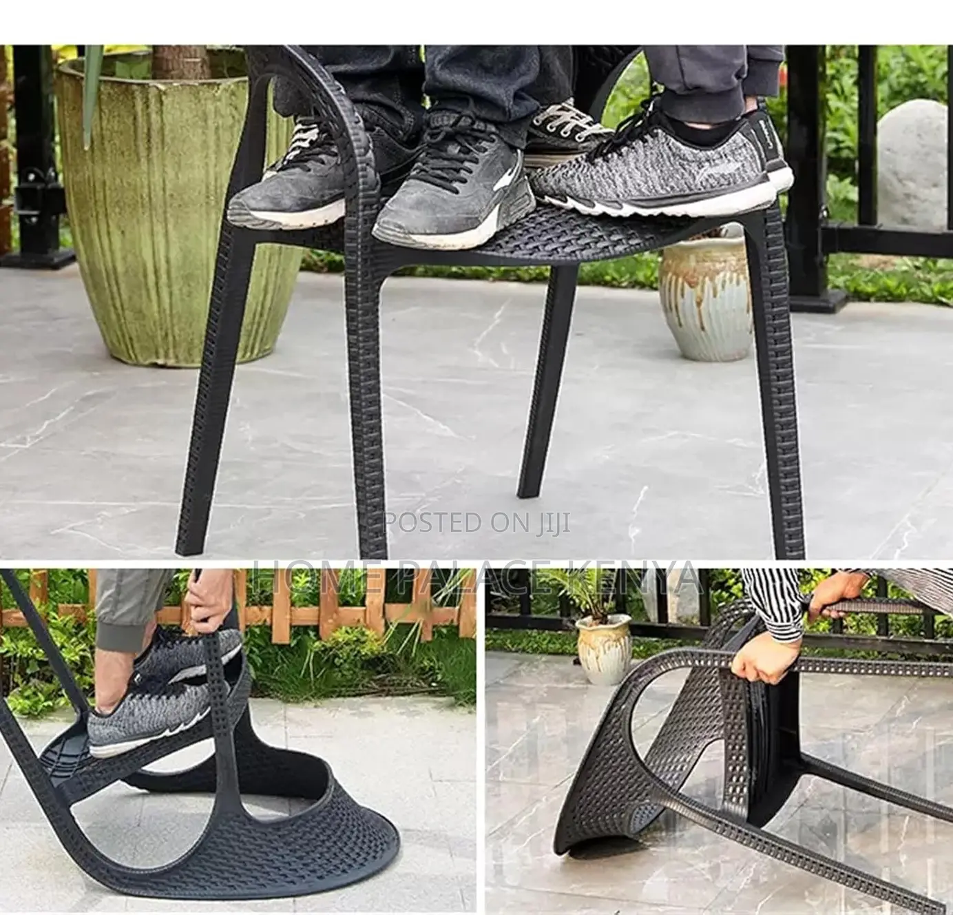 Dining Chair: Plastic Rattan Woven Armchair for Courtyard