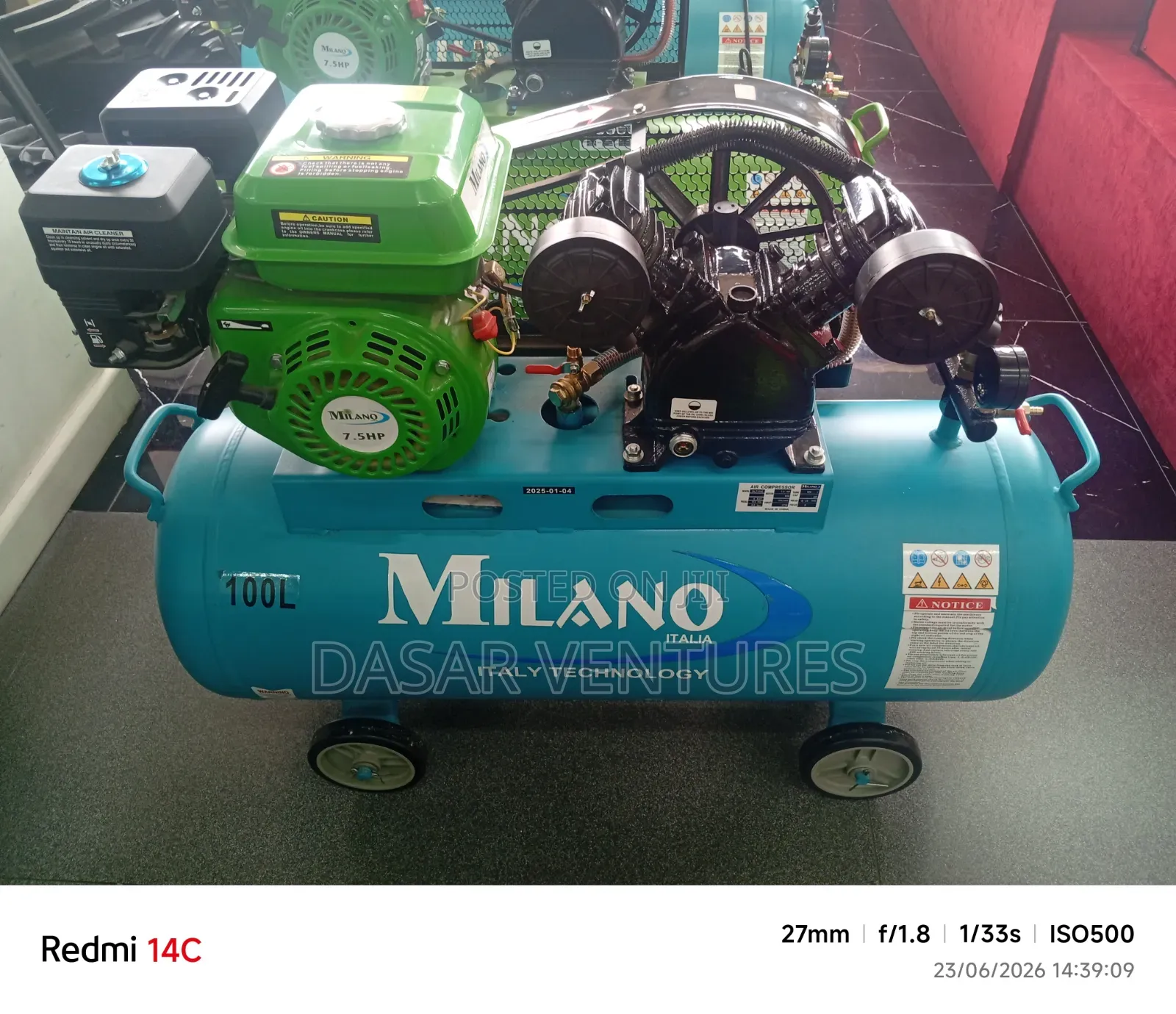 Air Compressor 100l Petrol Engine Milano Italy