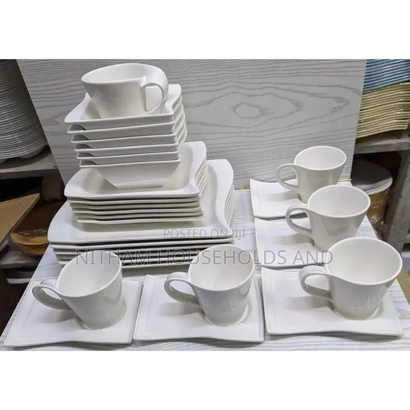 30pcs Wavy Ceramic White Dinner Set