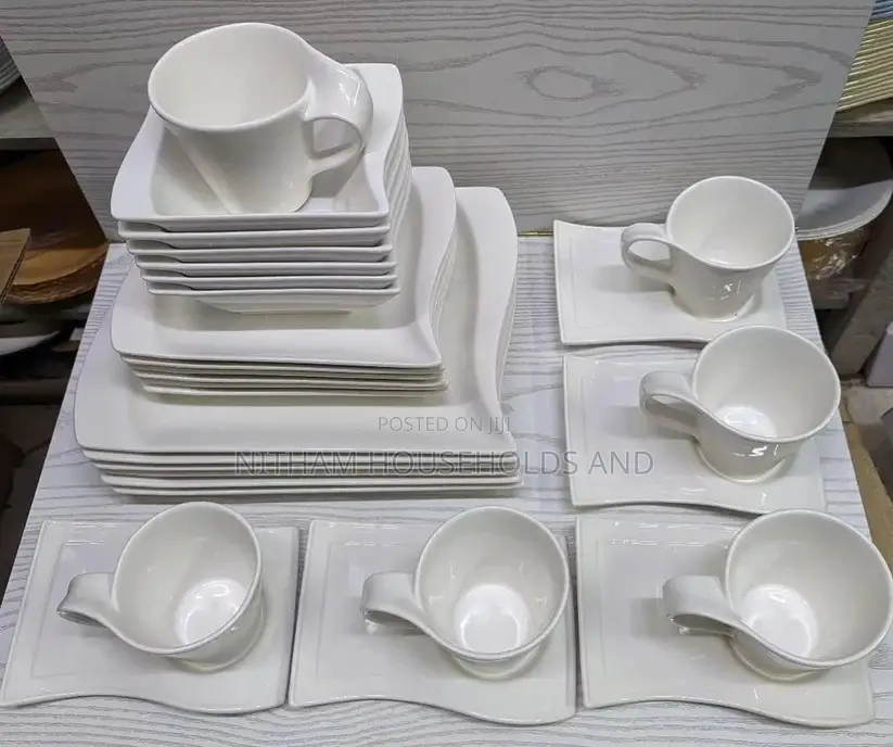 30pcs Wavy Ceramic White Dinner Set