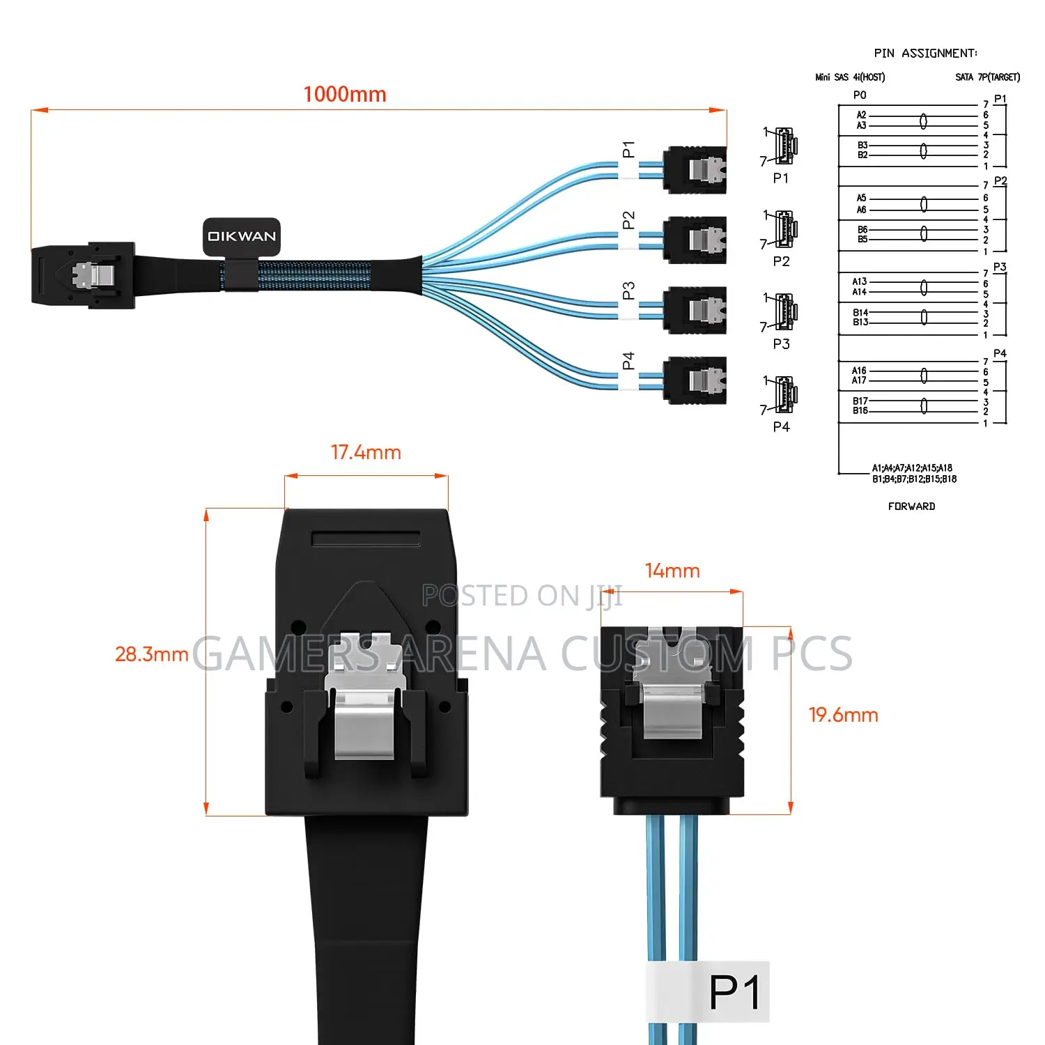 Mini Sas to 4 Sata Cable, SFF 8087 Host/Controller to 7 Pin Sata