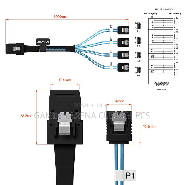 Mini Sas to 4 Sata Cable, SFF 8087 Host/Controller to 7 Pin Sata - thumbnail 3