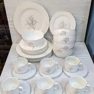 30pcs Tree Ceramic Dinner Set With Gold Rim