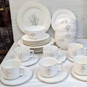 30pcs Tree Ceramic Dinner Set With Gold Rim