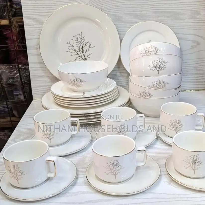 30pcs Tree Ceramic Dinner Set With Gold Rim