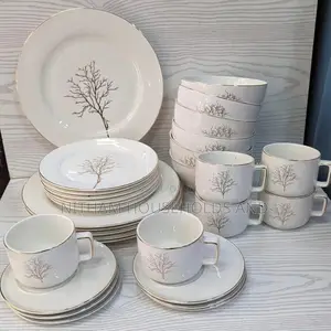 30pcs Tree Ceramic Dinner Set With Gold Rim