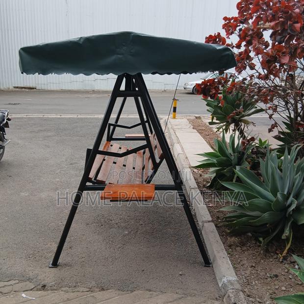 Outdoor Bench: Solid Wood Swing Bench With Shade and Metal Frame - thumbnail 3