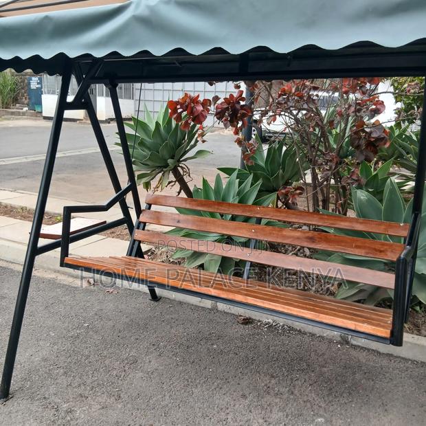 Outdoor Bench: Solid Wood Swing Bench With Shade and Metal Frame - thumbnail 4