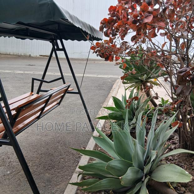 Outdoor Bench: Solid Wood Swing Bench With Shade and Metal Frame - thumbnail 5