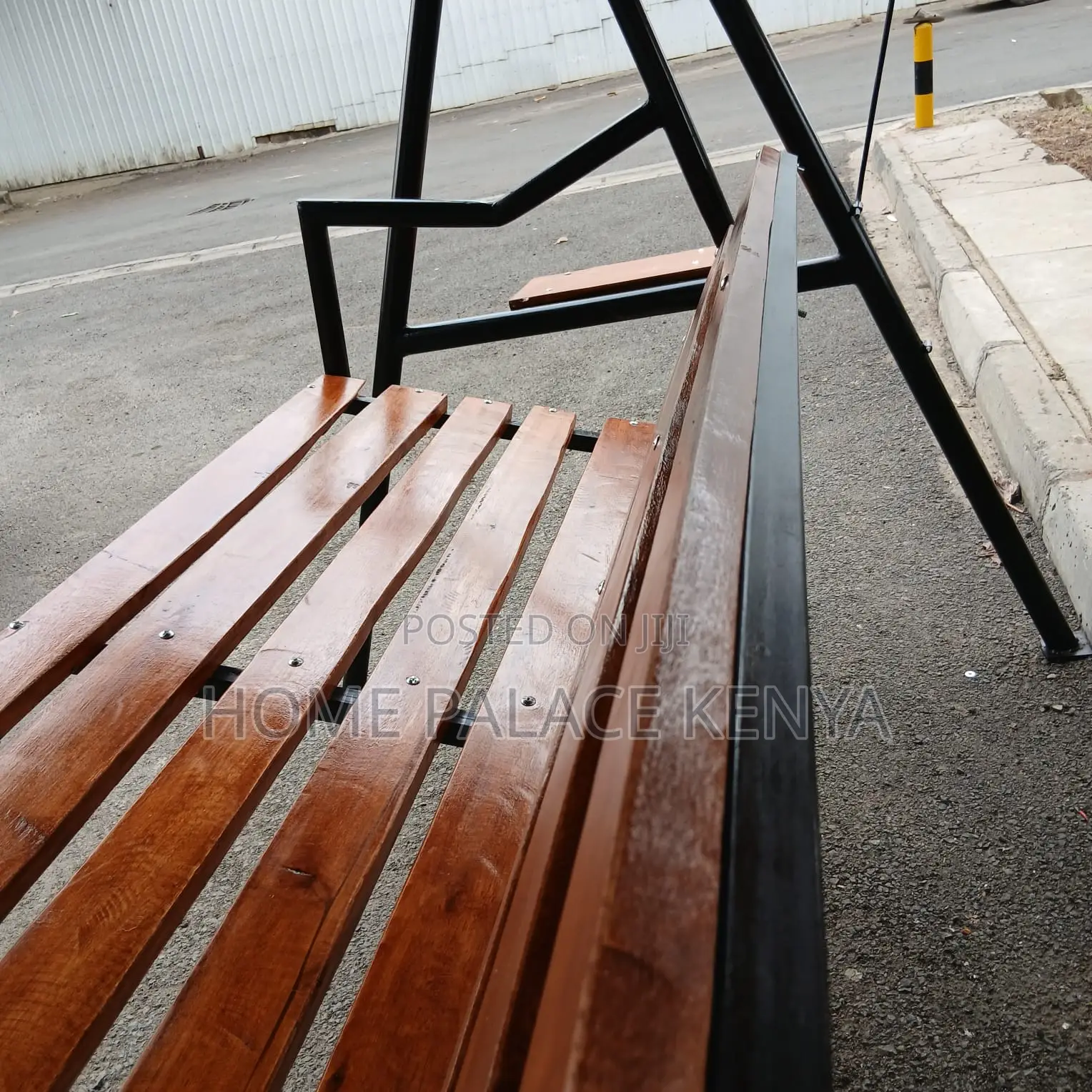 Outdoor Bench: Solid Wood Swing Bench With Shade and Metal Frame