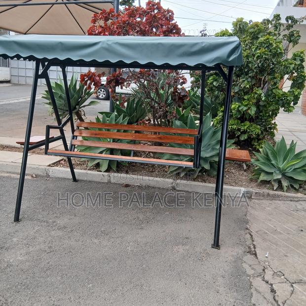 Outdoor Bench: Solid Wood Swing Bench With Shade and Metal Frame - thumbnail 9