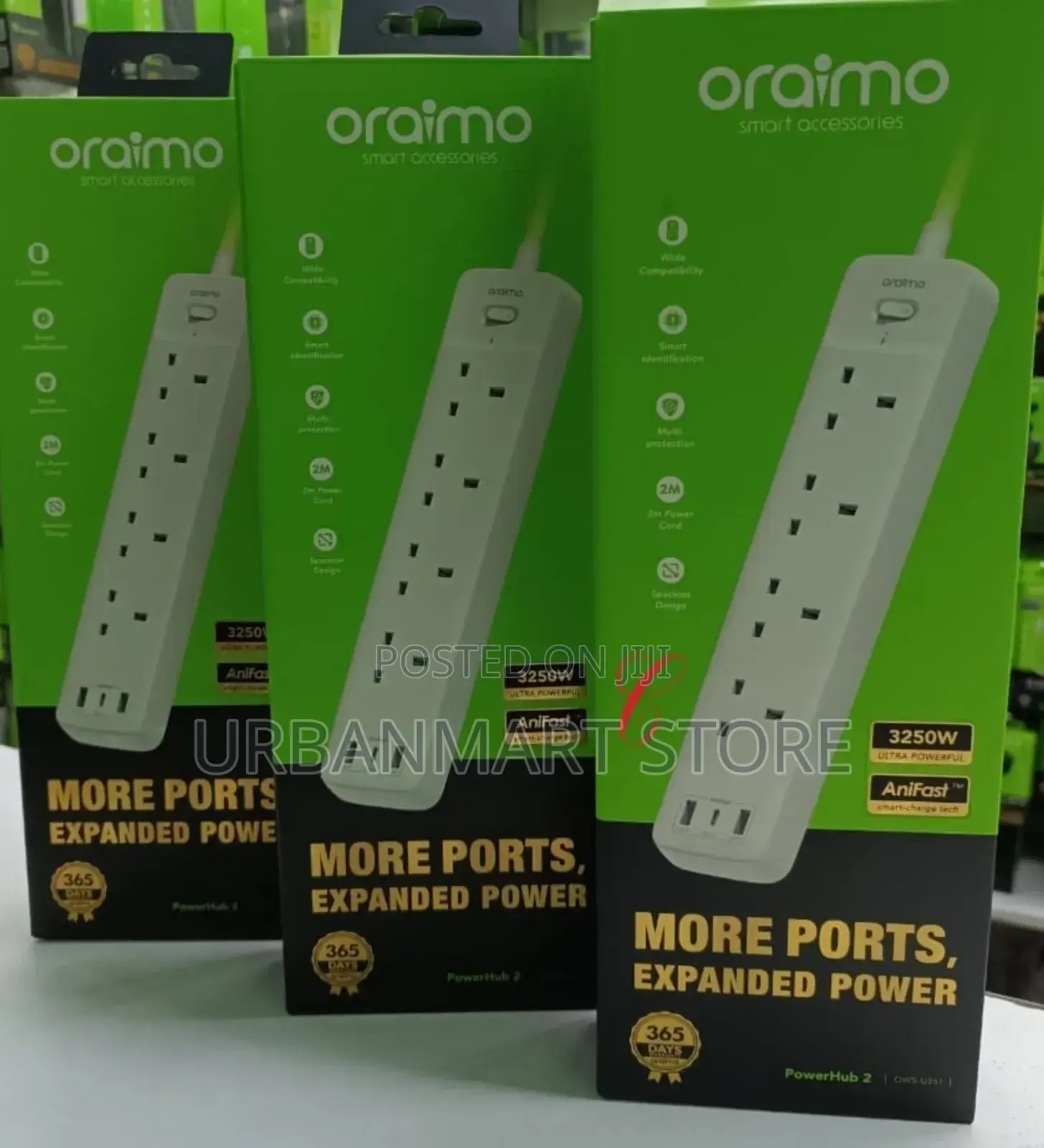 Oraimo Powerhub 3250w Multi-Port Power Extension, 4 Way, Usb Ports