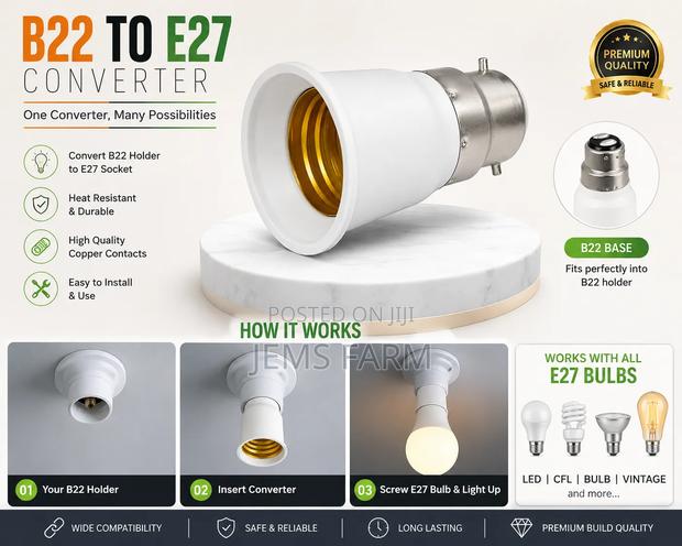 B22 to E27/ Pin to Screw Converter for Bulb Holder