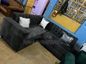 Black 5 Seaterl- Shaped Sofa