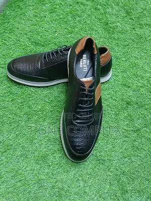 Men’S Executive Leather Sneakers—Black Brown Croc Finish