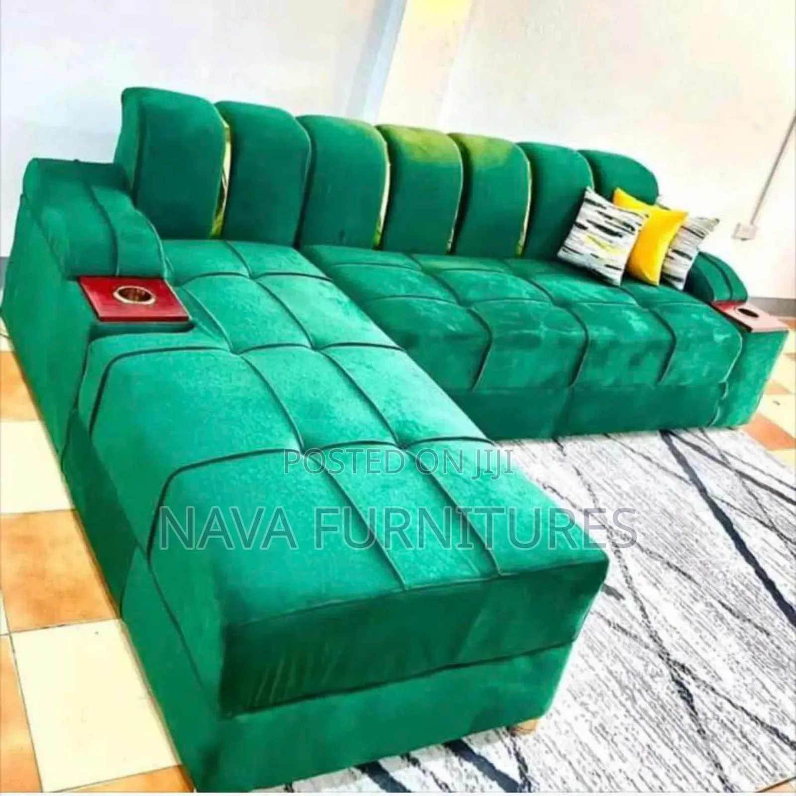 Green L-Shaped 6 Seater Sofa