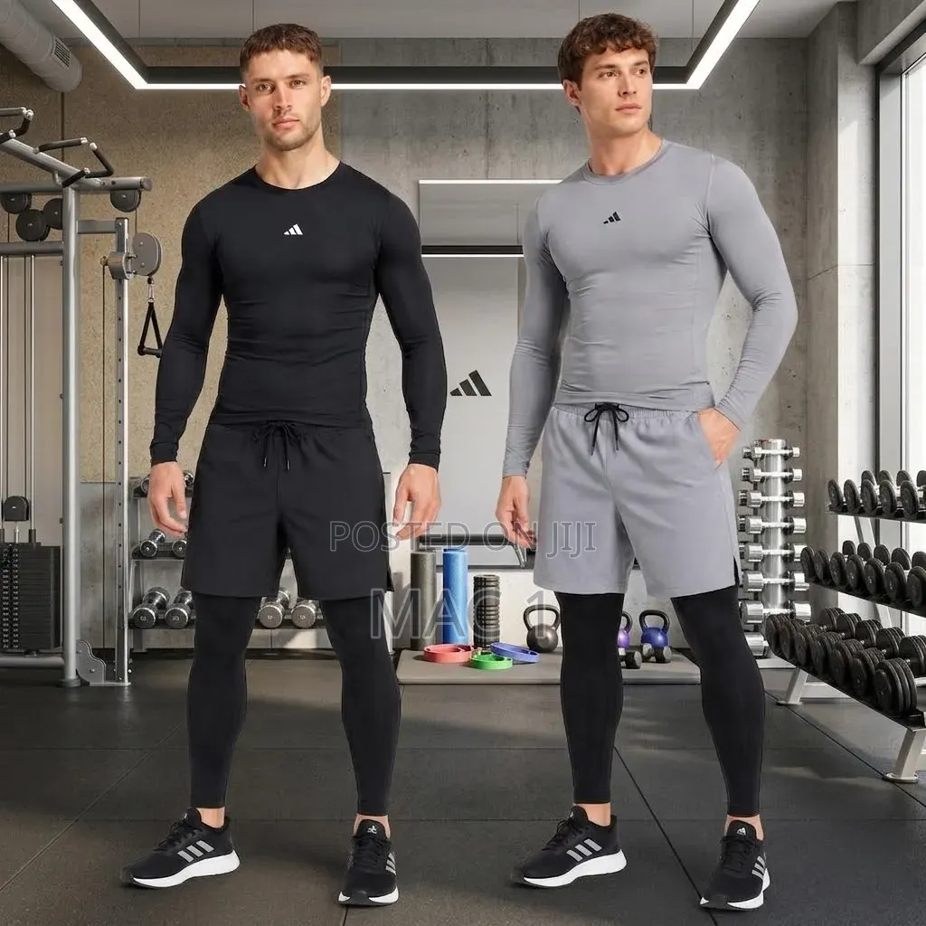 Adidas Athletic Gym Sleeve Compression Shirt 2-in-1 Tights/Shorts