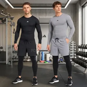 Adidas Athletic Gym Sleeve Compression Shirt 2-in-1 Tights/Shorts