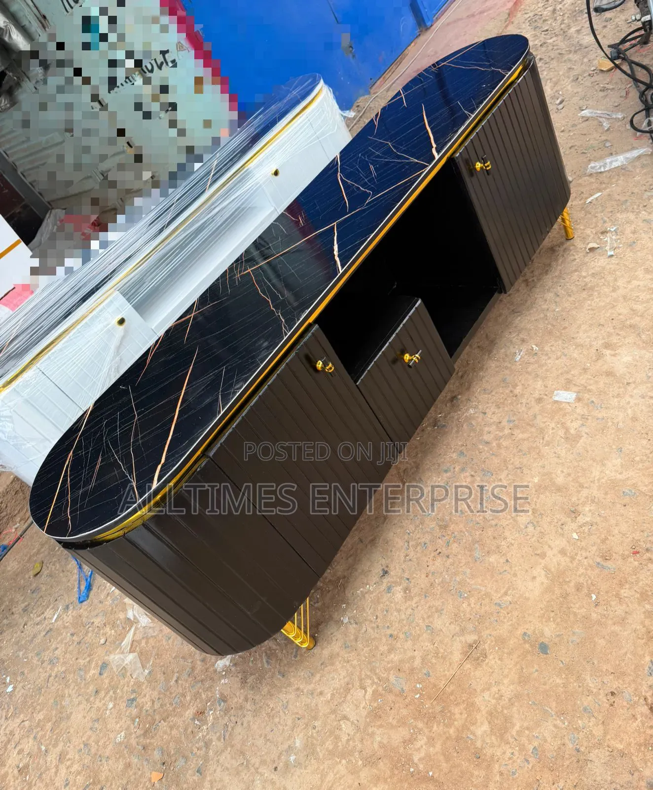 Modern Luxury 6ft Black Tv Stand With Open Storage