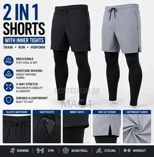 Adidas Performance Compression Top + 2-in-1 Shorts Tights Gym Set
