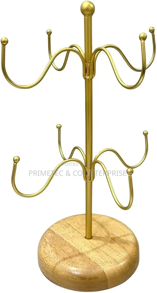 8 Slot Golden Cup Stand on a Bamboo Base