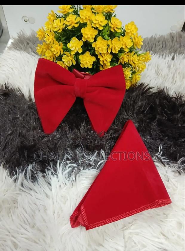 Red Velvet Unisex Bow Tie With Pockets Square