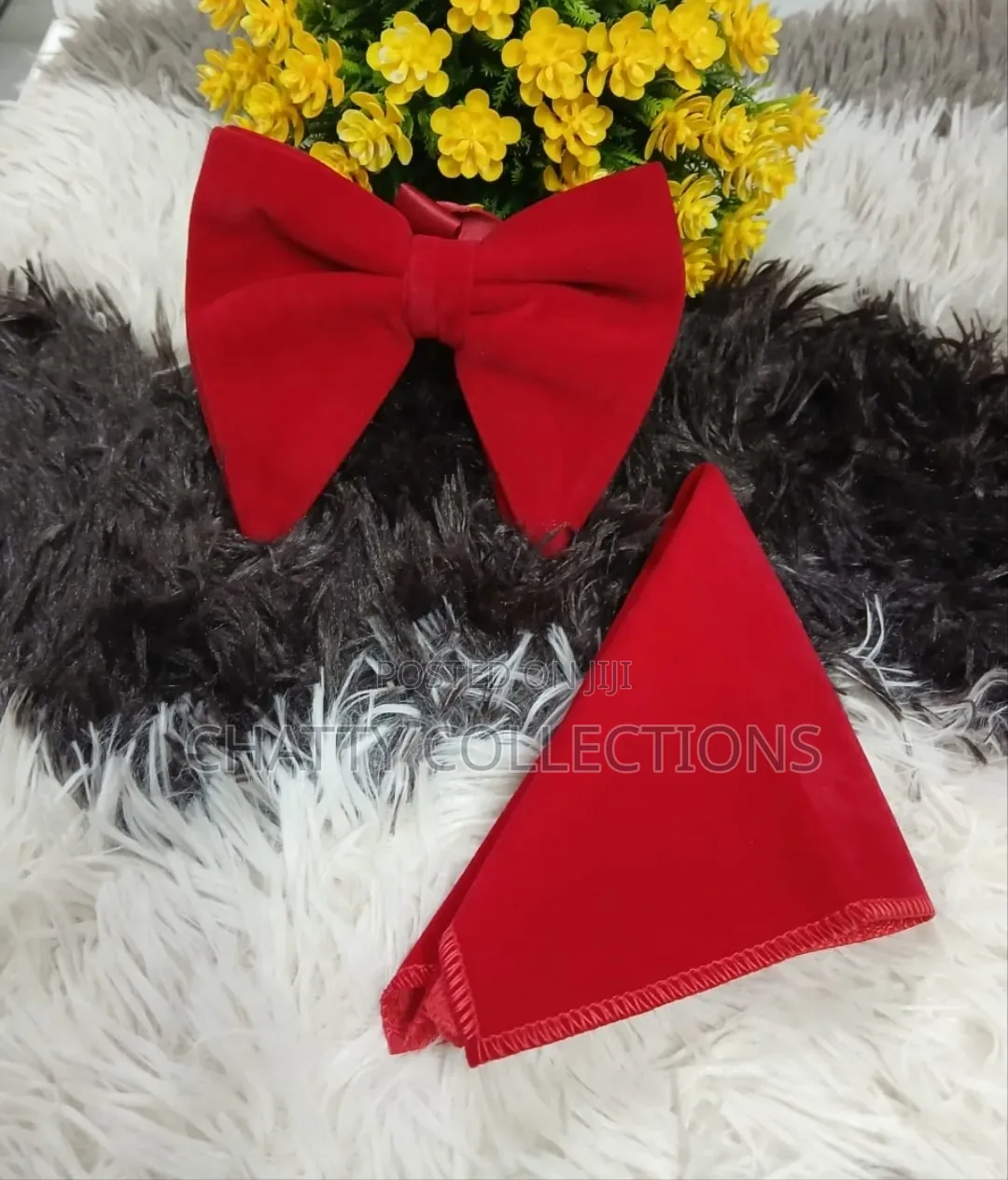 Red Velvet Unisex Bow Tie With Pockets Square