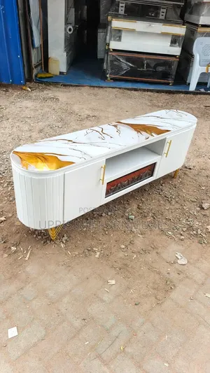 Tv Stand White 5ft Curved With Fireplace Marble Top