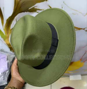 Jungle Green Unisex Wide Brim Fedora Hats With Black Ribbon
