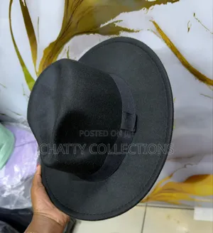 Black Unisex Wide Brim Fedora Hats With Black Ribbon