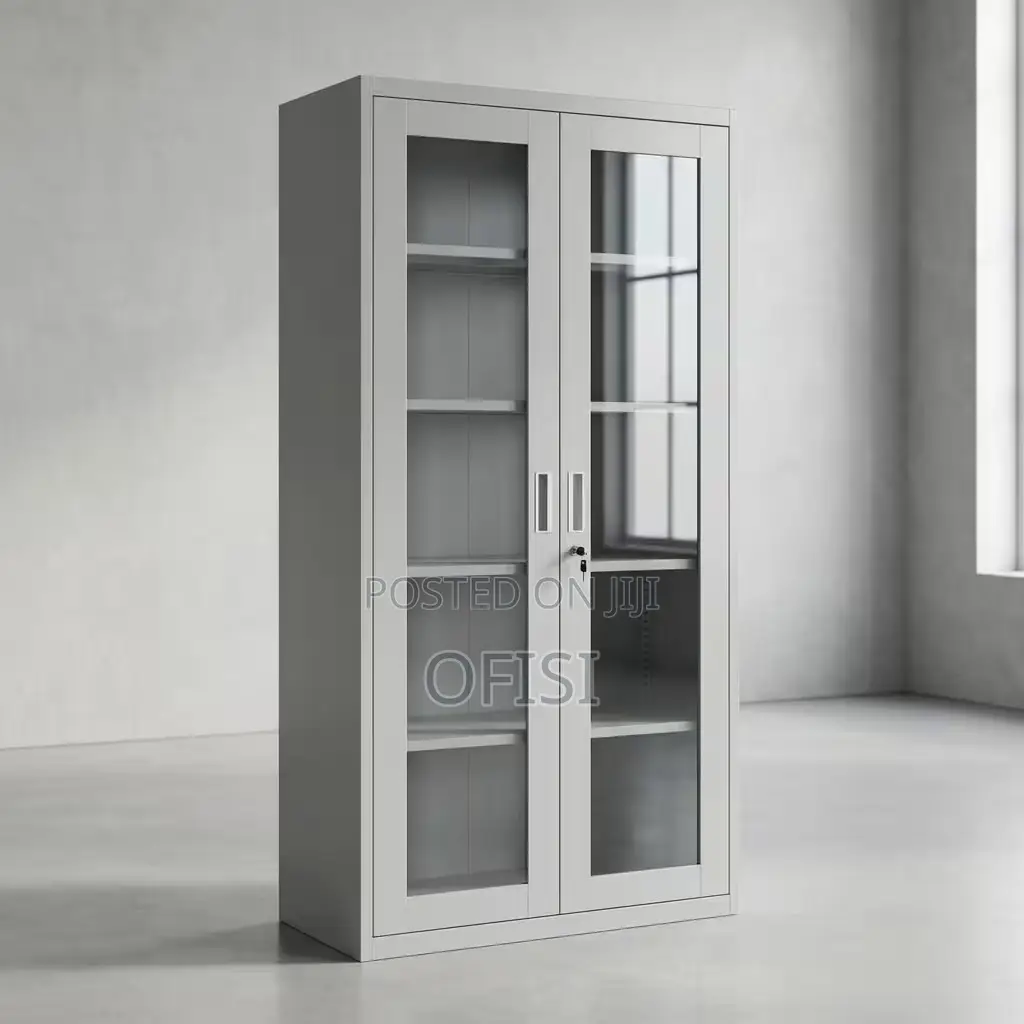 Office Cabinet; 2 Door Full Glass Metallic Office Cabinet