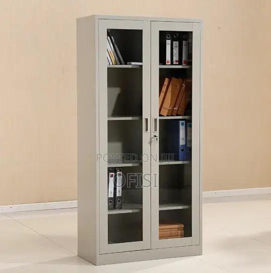 Office Cabinet; 2 Door Full Glass Metallic Office Cabinet