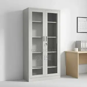 Office Cabinet; 2 Door Full Glass Metallic Office Cabinet