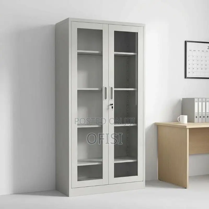 Office Cabinet; 2 Door Full Glass Metallic Office Cabinet