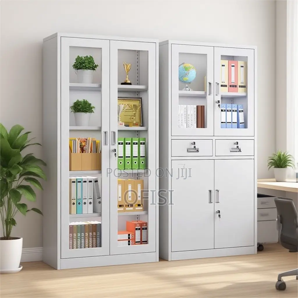 Office Cabinet; 2 Door Full Glass Metallic Office Cabinet