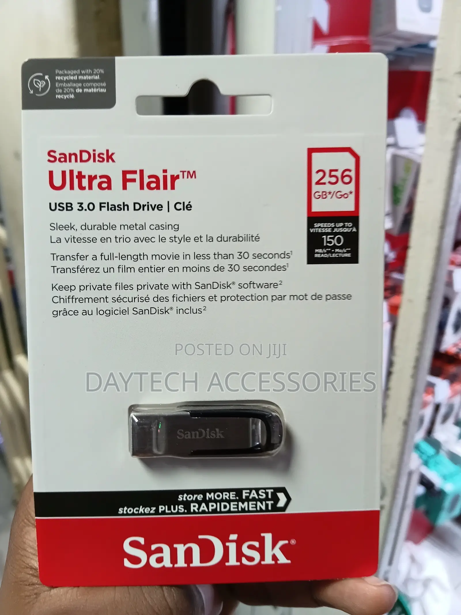 Sandisk Ultra Flair Usb 3.0 Flash Drive With a 256gb Capacity.